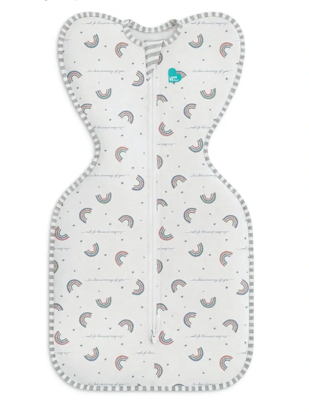 Love to Dream Baby Swaddle Sack in White with Rainbow Print